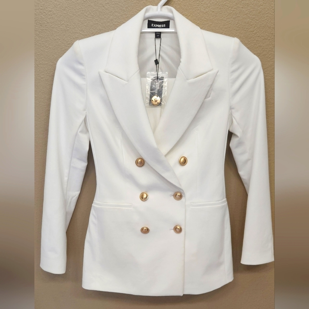Express Women's White Blazer with Gold Buttons